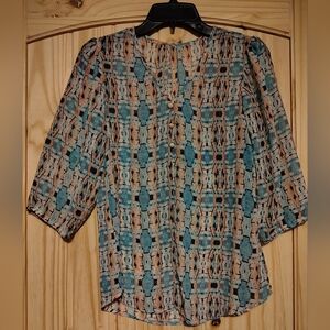 Patterned Women's Top - Blue and Tan